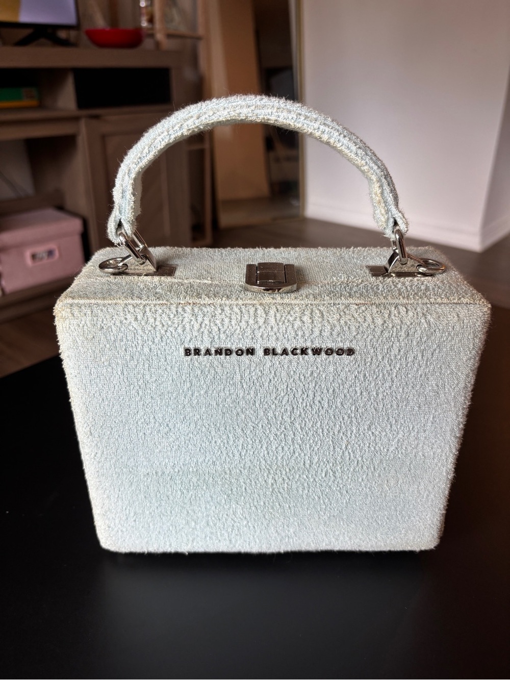 Brandon Blackwood cream textured box tote with top handle